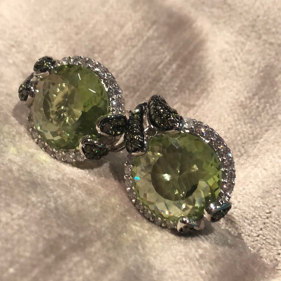 Green Peridot Diamond Earrings NWOTS - Picture 3 of 11